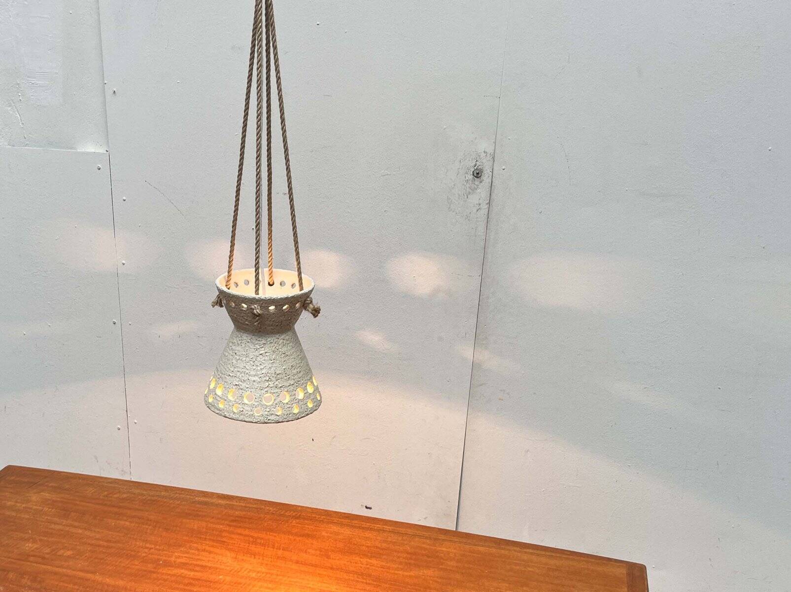 White ceramic pendant lamp in mid-century modern Danish style, 1960s.