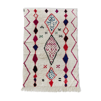 Tapis berbère marocain Azilal écru à motifs colorés 248x140cm