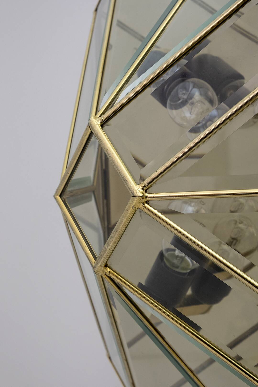 Mid-Century Modern Italian Brass and Frosted Glass Ceiling Lights, '70