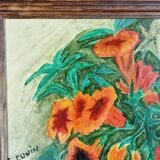 Gouache on panel bouquet of bigognes signed