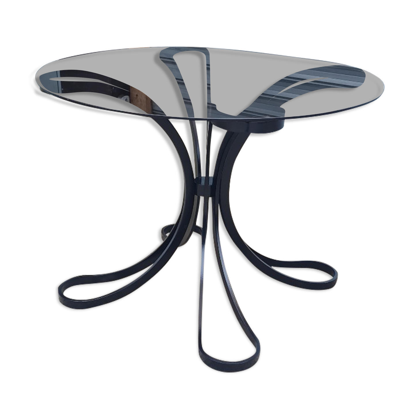 Space Age table in steel with smoked glass top, 1970