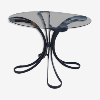 Space age steel table and smoked glass top 1970