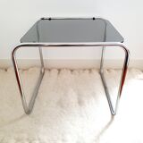 Side table chrome metal and smoked glass