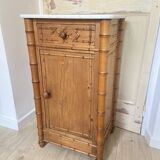 Bedside table / nightstand in pitchpin pine wood and bamboo with marble top