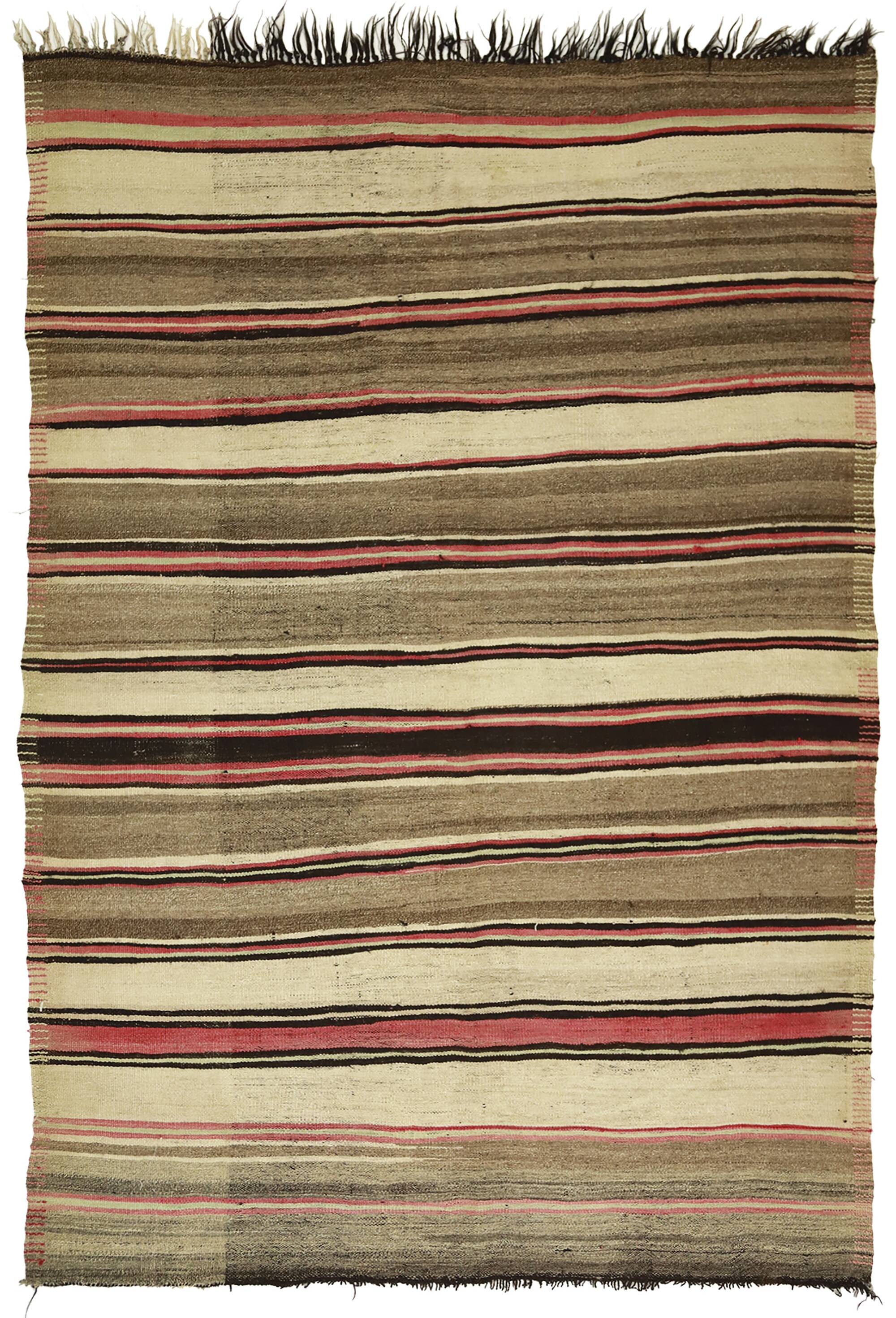 Turkish Kilim Yuruk 185x281 cm Striped Beige Brown Vintage Anatolian