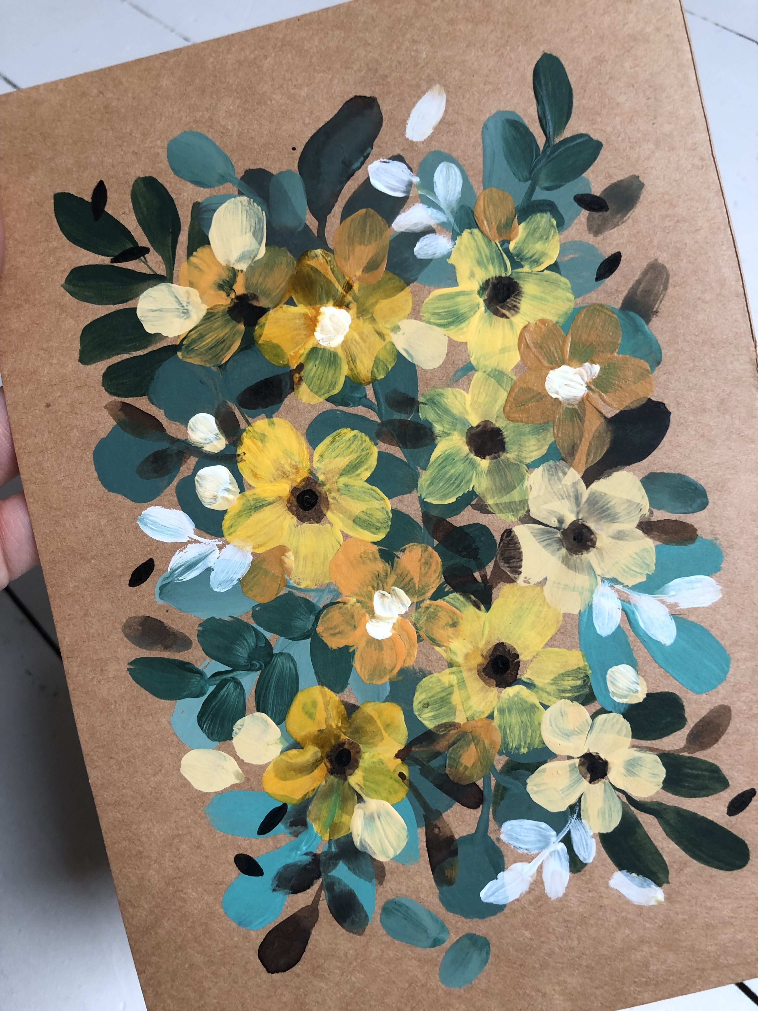 Floral painting on A5 paper Yellow flowers by CÉLINE Caux