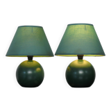 Pair of small green wooden ball lamps