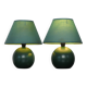 Pair of small green wooden ball lamps