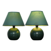 Pair of small green wooden ball lamps