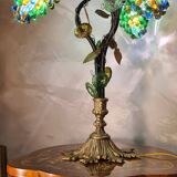 Original murano lamp in gilded bronze and metal with three lights, murano glass tulips 58x42
