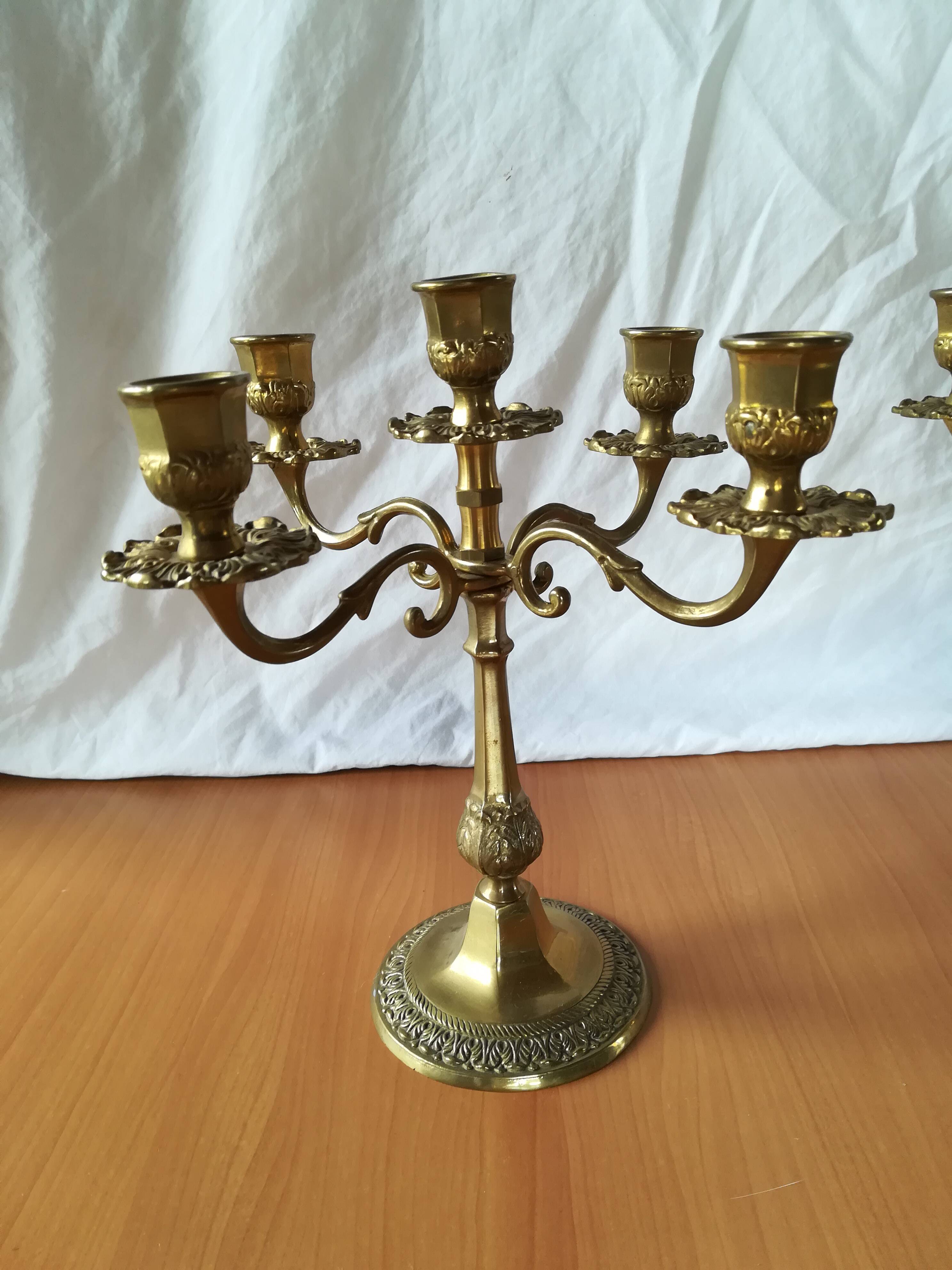 Pair of 5-light brass candelabra candlesticks, 20th century