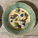 Assiette à dessert en barbotine fin XIXème  décor oiseaux