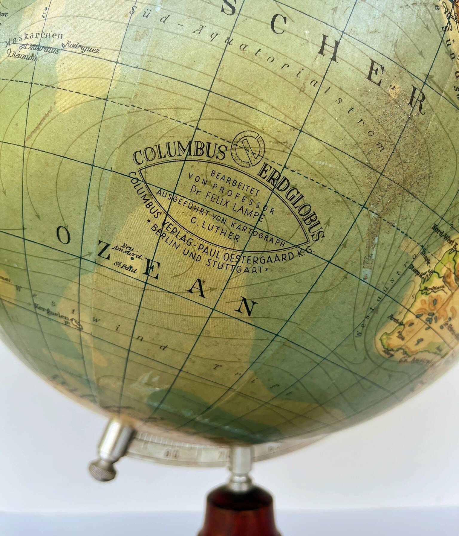 Large Earth globe 40s - Art Deco - Columbus Berlin  50 cm H