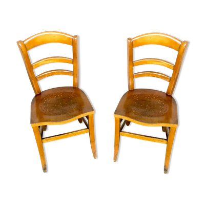 Paire de chaise en bois bistrot brasserie vintage rétro bohème hêtre clair