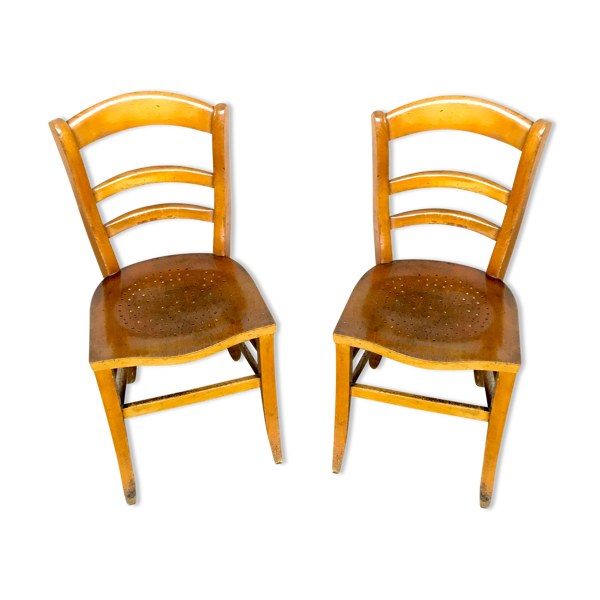 Paire de chaise en bois bistrot brasserie vintage rétro bohème hêtre clair