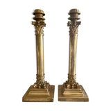 Pair of brass and bronze column lamp 44cm