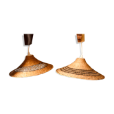 Pair of vintage wicker hanging lamps