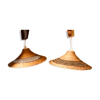 Paire de suspensions en osier vintage