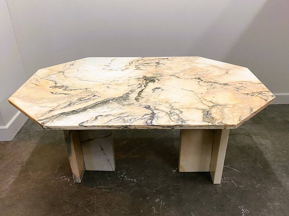 Blush pink octagonal Italian marble dining table 1970s - Italian stone dining table