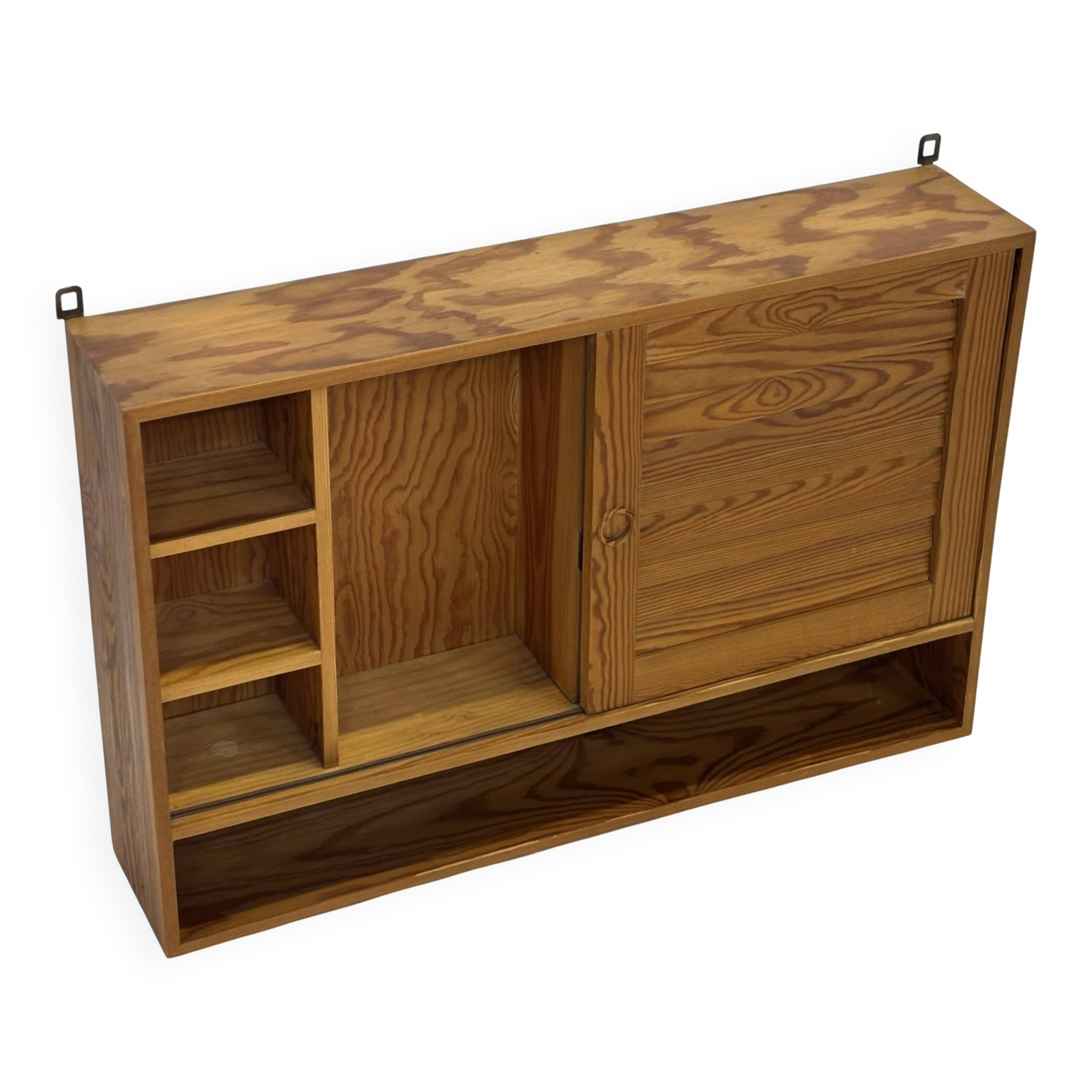 Vintage 1970s pinewood wall cabinet shelf wall unit