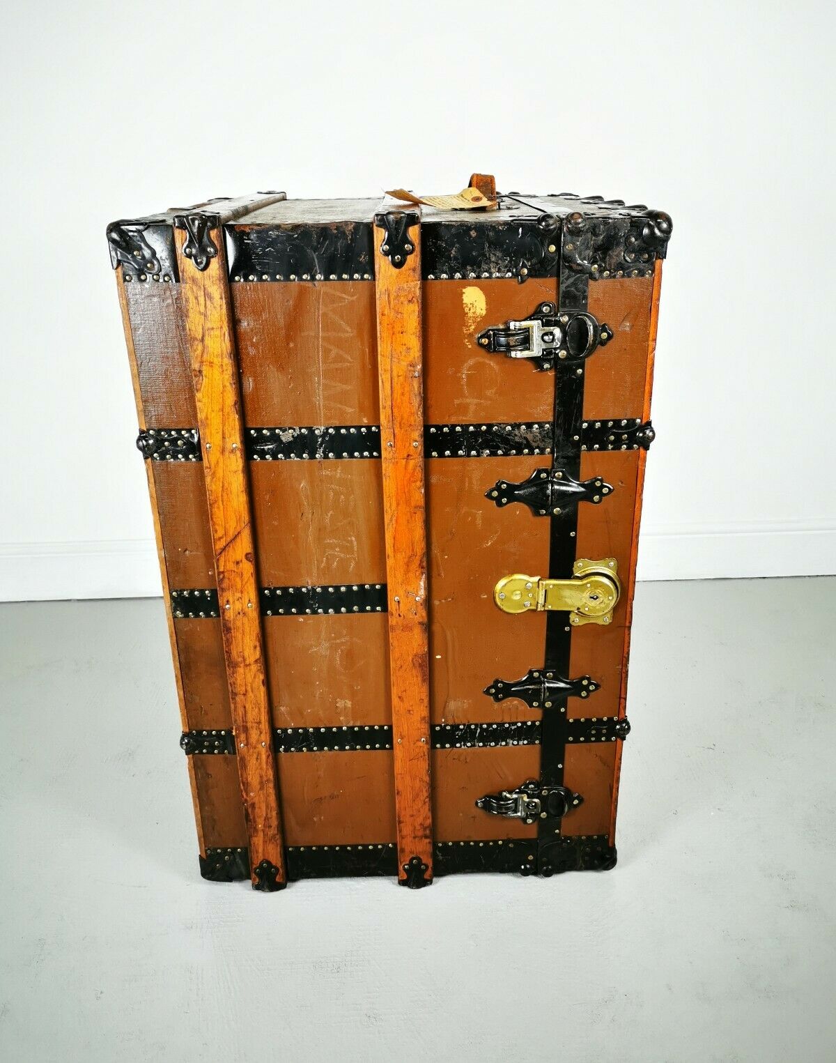 Late 19th Century Oak Banded Storage Travel Trunk / Chest