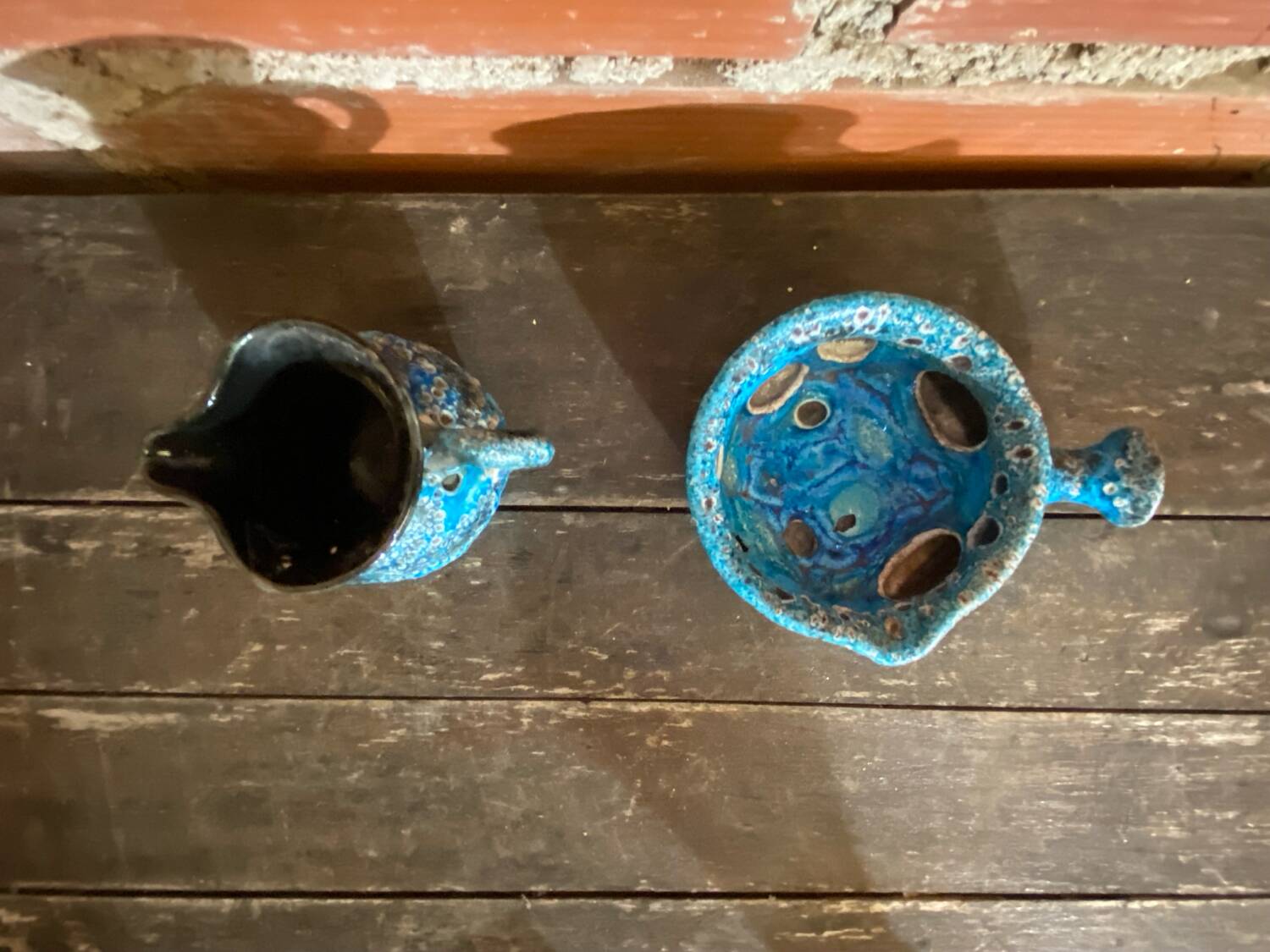 Pichet + Pan Charles CART Cyclope Ceramic Blue France Vintage #D5