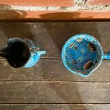 Pichet + Pan Charles CART Cyclope Ceramic Blue France Vintage #D5