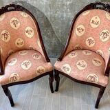 Pair of carved solid mahogany gondolas from the 19th century