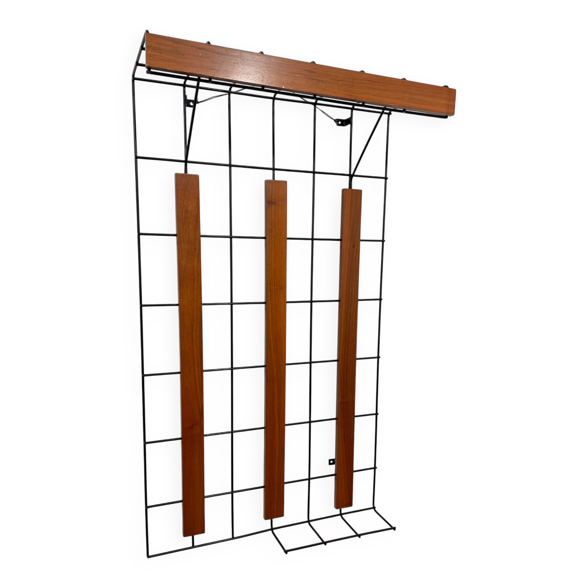 Metal and wood wall coat rack, 1950s-60s.