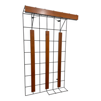 Metal and wood wall coat rack, 1950s-60s.