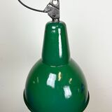 Lampe d’usine industrielle en émail vert avec dessus en fonte, années 1960