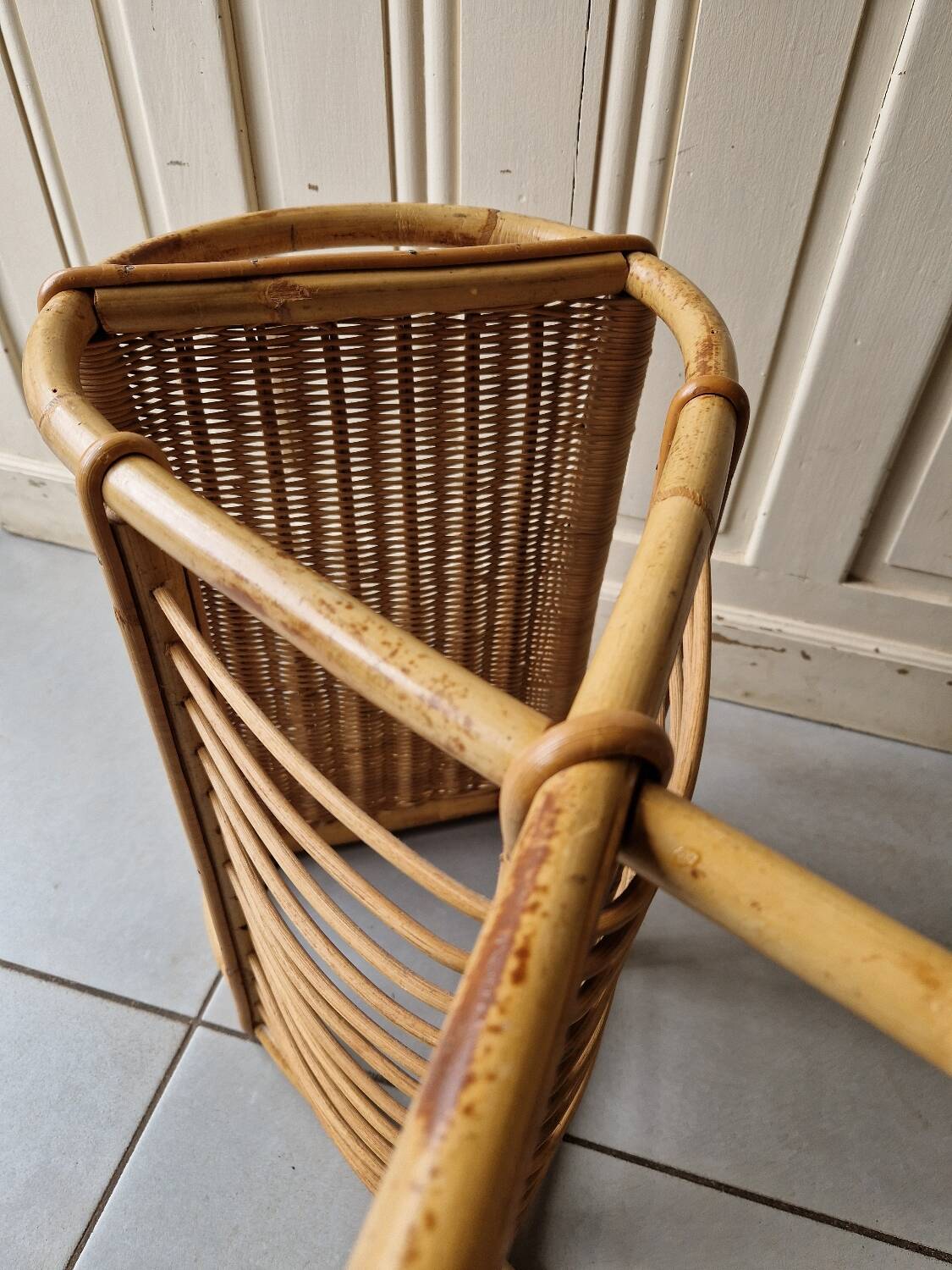Vintage rattan magazine rack
