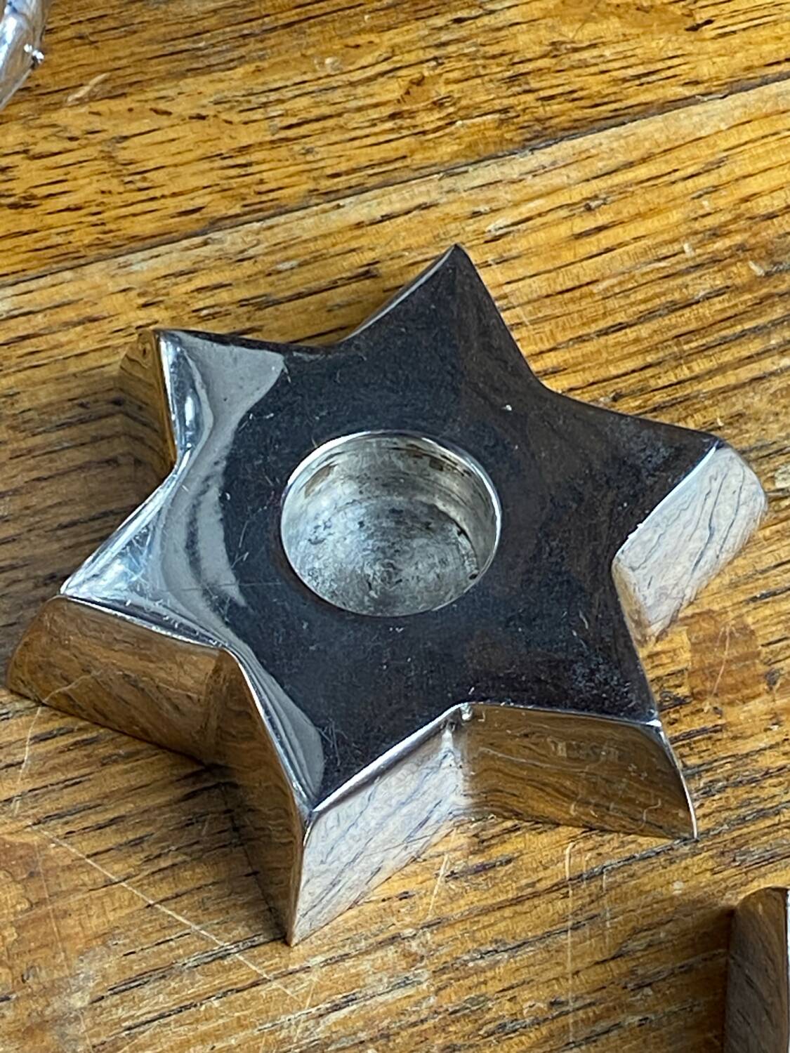 Pair of candlesticks, Star of David, silver-plated metal