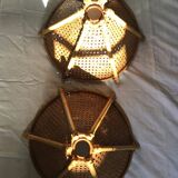 Set of two bamboo and cane lampshades