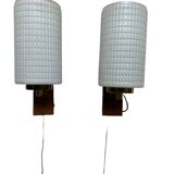 Pair of wood and glass wall sconces