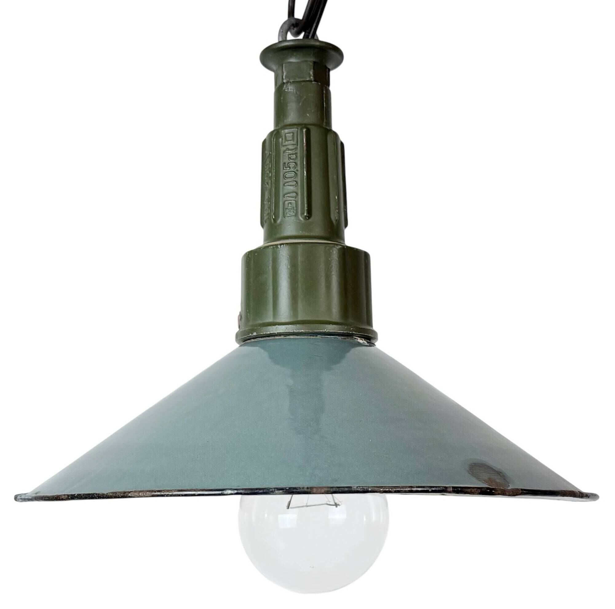Industrial Petrol Enamel Military Pendant Lamp with Cast Aluminium Top