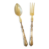 Salad service. Silver filled handle.