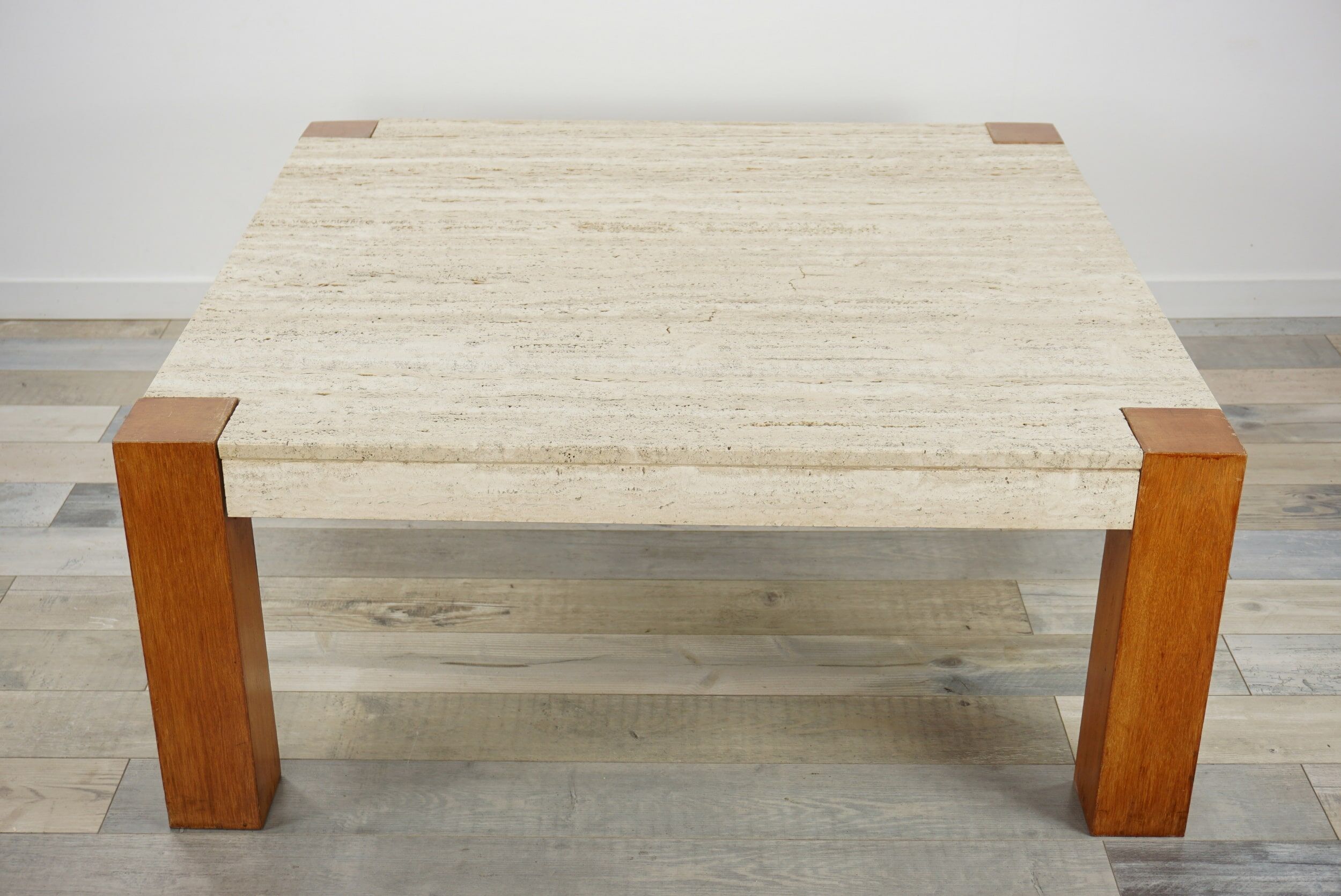 60s coffee table in teak and travertine