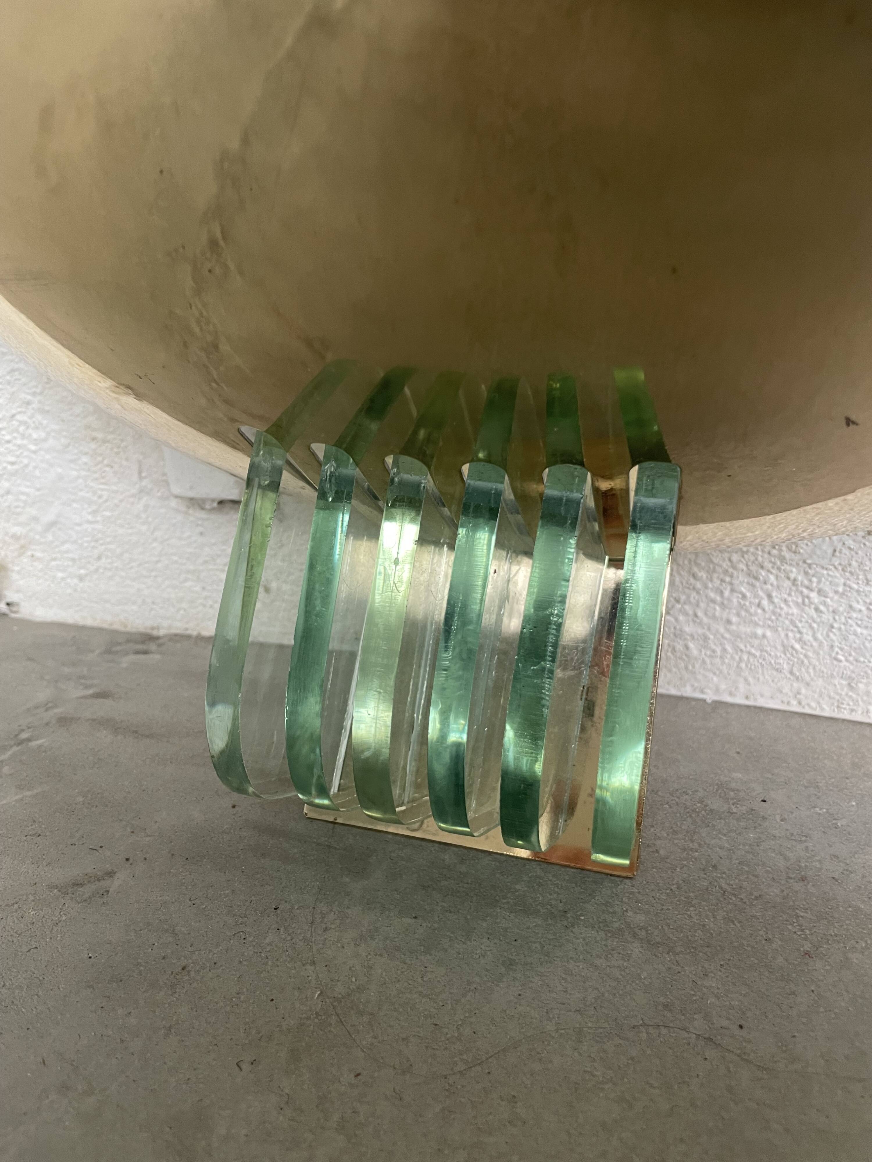 Pair of brass and art deco glass wall lights SCE