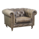 Grey Cowhide Leather Chesterfield Club Armchair in English Style on Casters