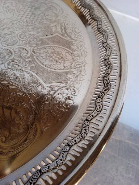Silver metal tray 35 cm early 20th round