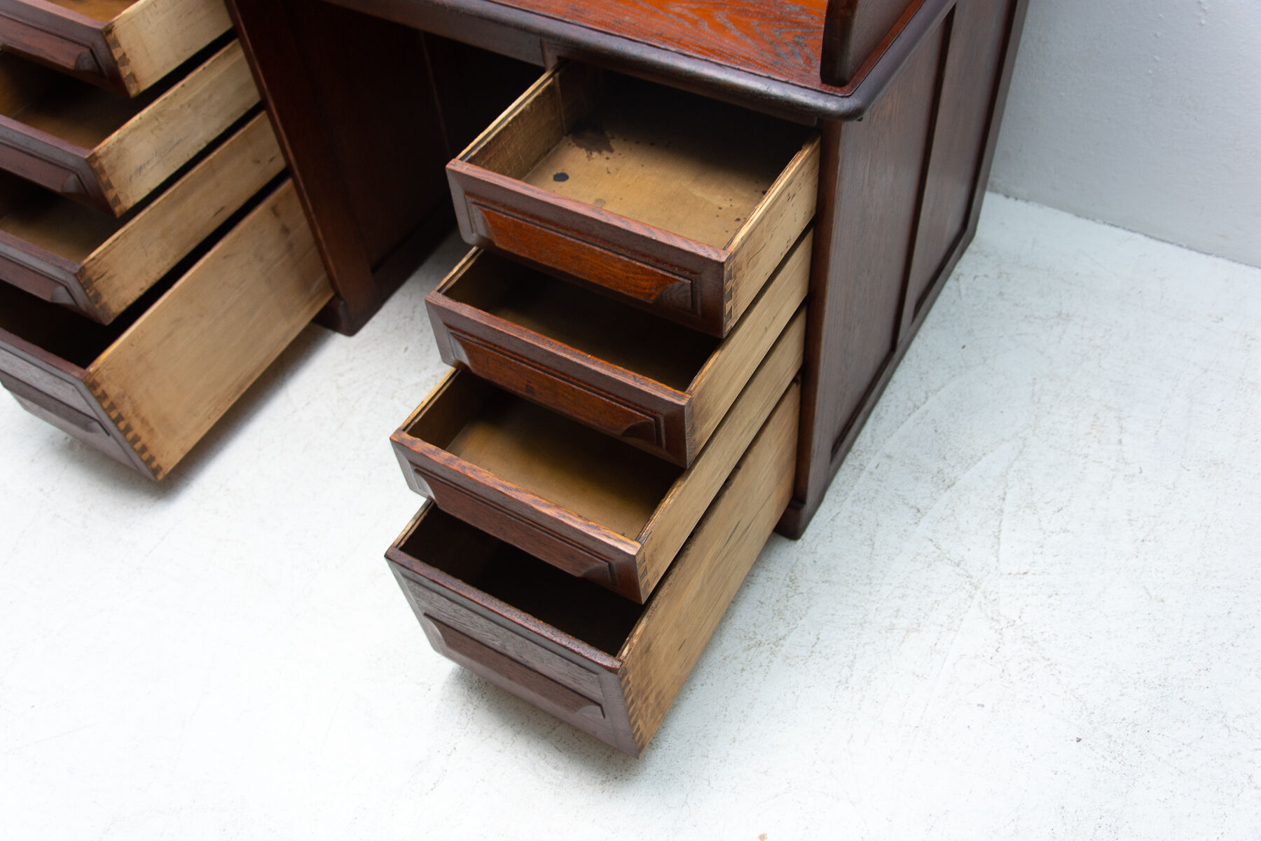 Antique roller blind writing desk 1930s, United Kingdom