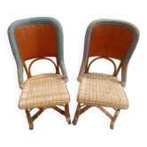Paire de chaises de jardin art déco en osier tressé patiné