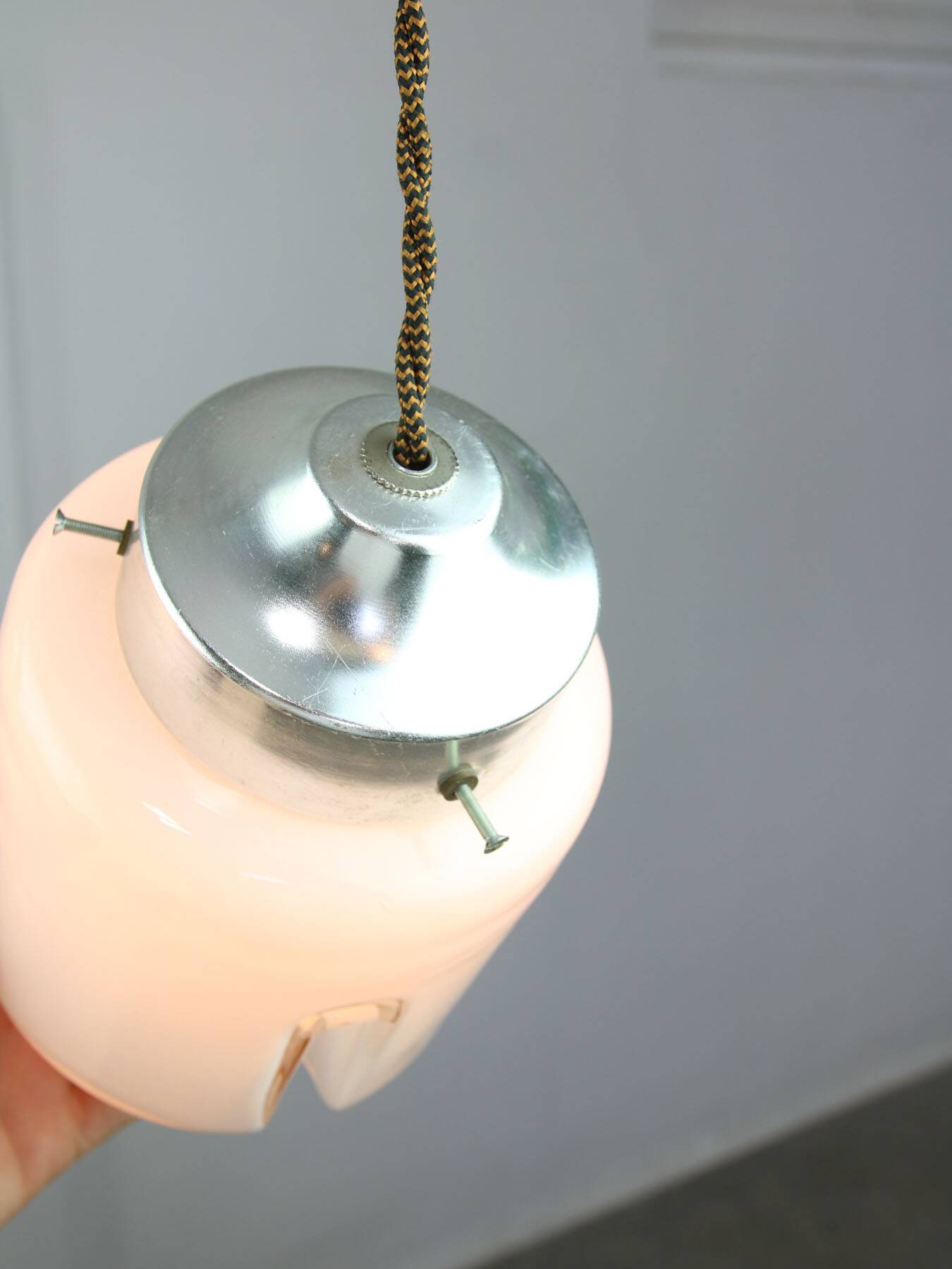 Mid-Century Italian Chrome and Glass Pendant Lamps, Set of 2