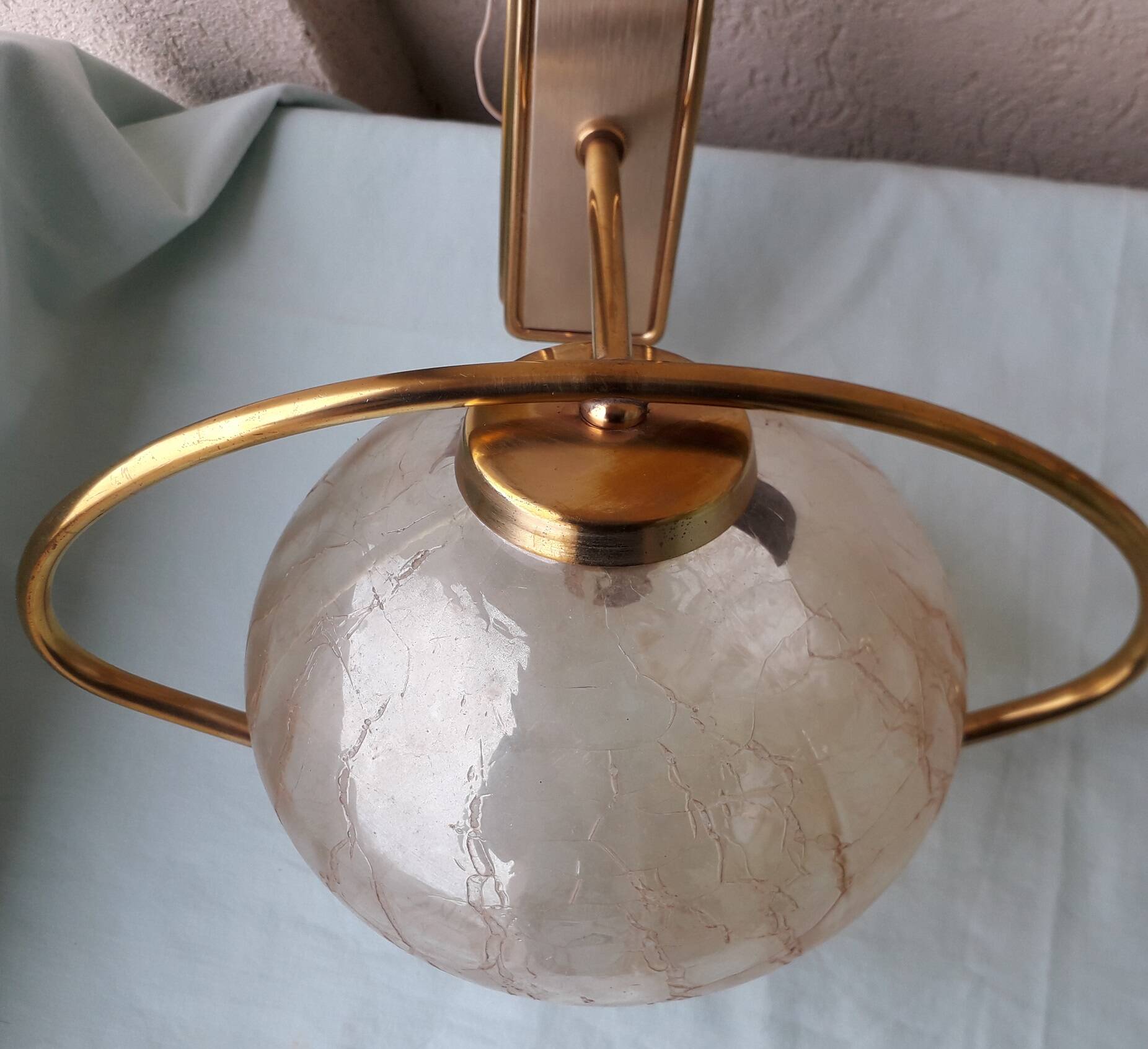 Pair of brass and glass wall lights