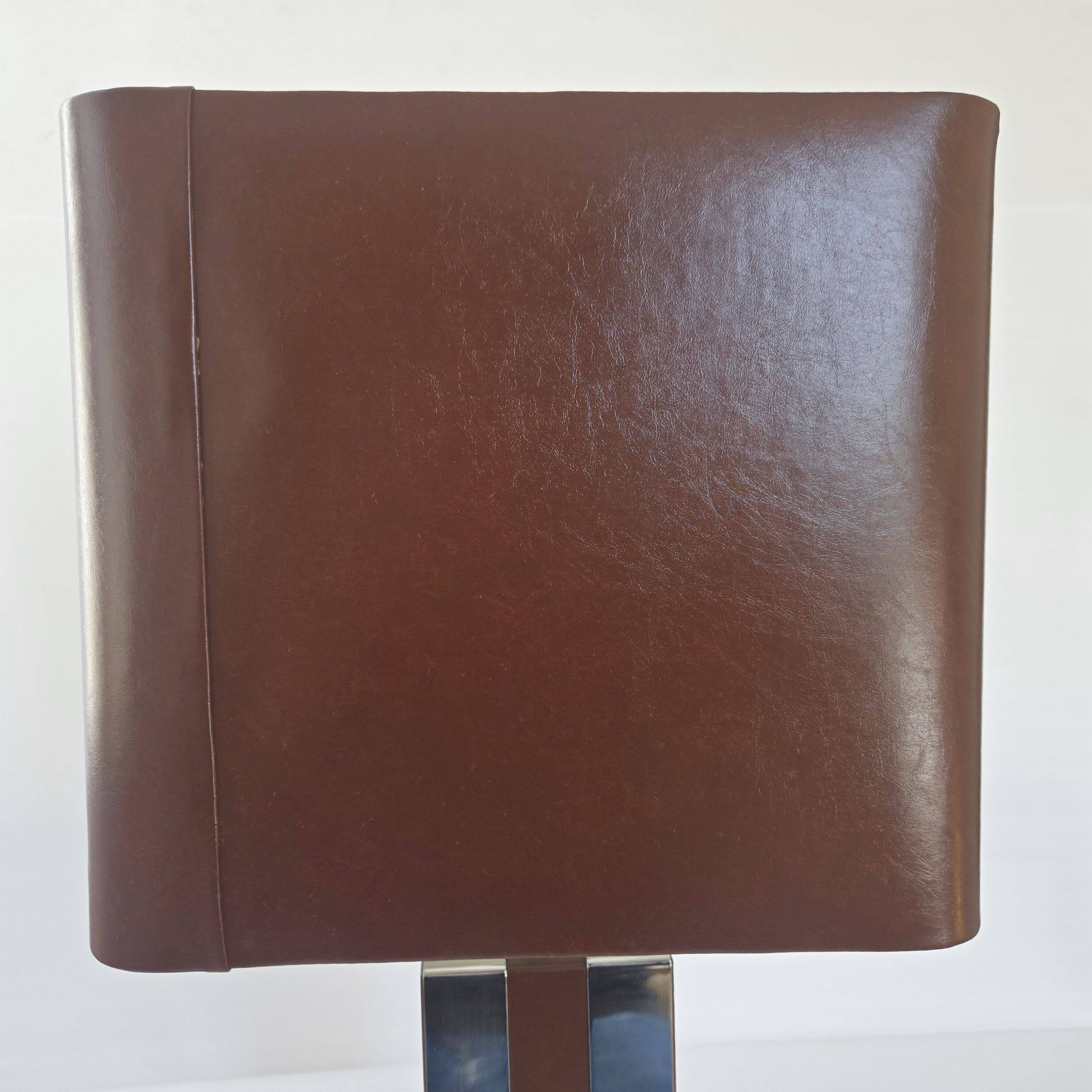 Lampe en métal chromé et simili-cuir marron, 1970