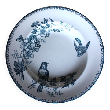 Une assiette creuse Terre de fer Bleu Mésange Longwy