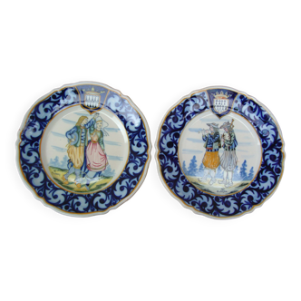Pair of old Quimper earthenware plates signed Henriot
