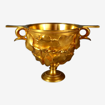 Vase ou coupe bronze doré de F. Barbedienne 1810-1892 décor feuillages & fruits signée SB