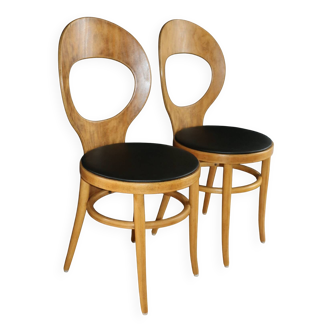 2 baumann chairs, seagull, dark beech, black imitation leather